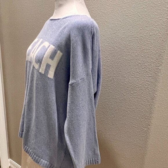 "BEACH" Knit Pullover Sweater โ Soft Blue โ (Fits Like M/L) - Picture 3 of 4